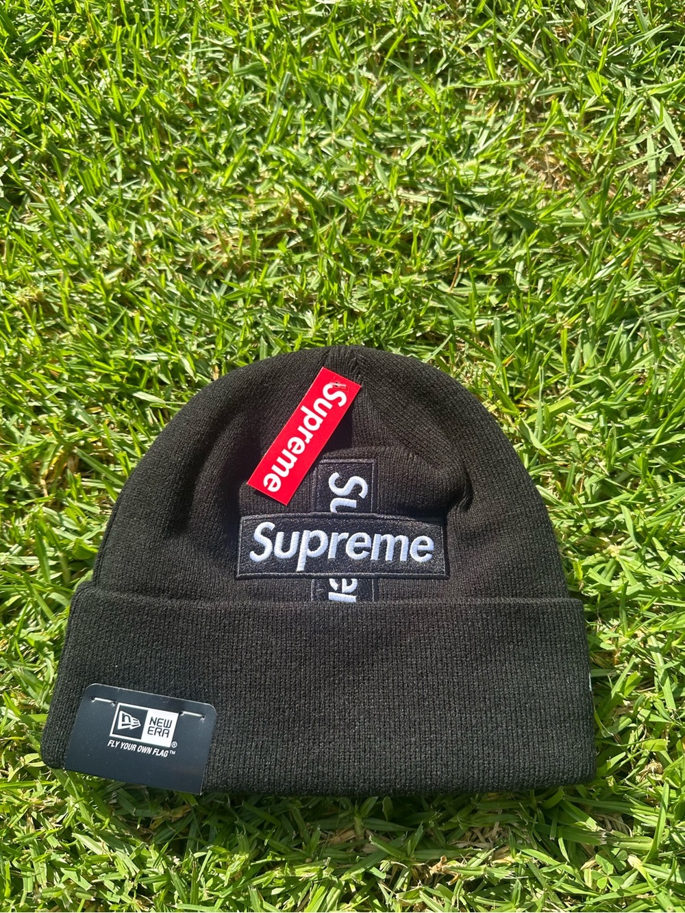 Supreme Black Beanie with Cross Box Logo